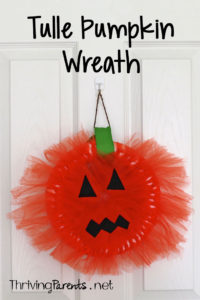 This tulle pumpkin wreath was a fun craft for our kids. It helped to develop their small motor skills and allowed them to use their creativity.