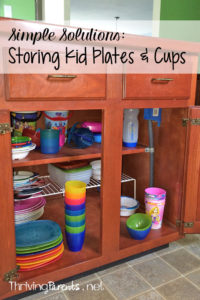 This Simple Solution for storing kid plates and cups will give your kids a chance to be more independent & helpful and will make your life easier.